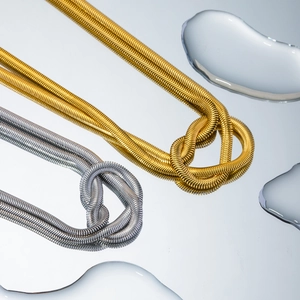 Double-layered 16k gold and silver titanium steel knotted snake chain necklaces