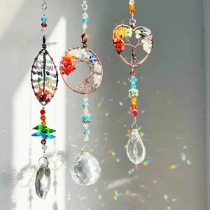 Tree Of Life Sun Catcher Pendants Crystal Glass Colorful Crushed Stones Copper Wire Rainbow Maker Window Home Garden Decor