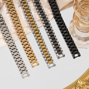 Classic stainless steel watch bands in five colors on a mirror with soft fabric