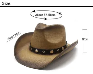 Guide des tailles du chapeau de cowboy en paille rose avec bord de 9cm et tour de tête
