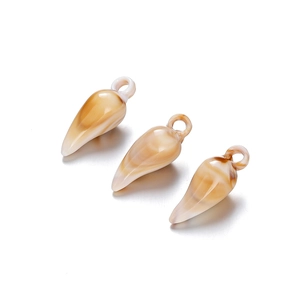 Detailed view of horn-shaped acrylic pendants with brown marble texture for DIY jewelry