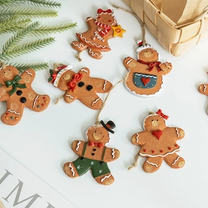 Set of 6 gingerbread man resin ornaments for Christmas tree hanging decorations