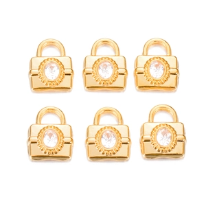 Set of six gold handbag pendants with oval zircon stones for DIY necklace jewelry