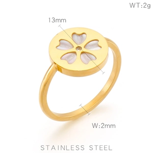 Detailed view of 13mm stainless steel ring featuring white shell cherry blossom inlay