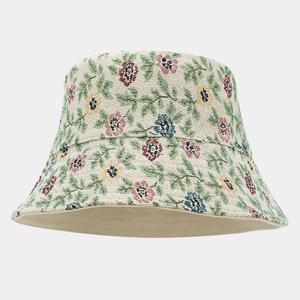 Fashionable floral reversible bucket hat with vintage jacquard patterns and cotton lining