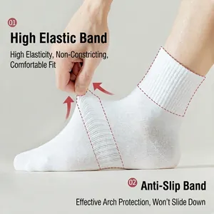 White crew socks with high elasticity and arch support for sports and daily wear
