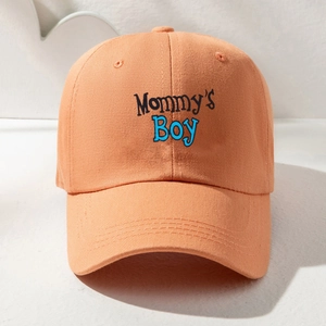 Orangefarbene Baumwoll-Baseballkappe mit Mommy's BOY Stickerei für Sonnenschutz