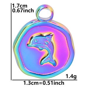 Rainbow stainless steel dolphin pendant with precise weight and size dimensions