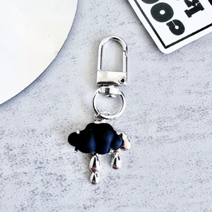 Cute Korean style black lightning cloud keychain with silver metal water droplet charms