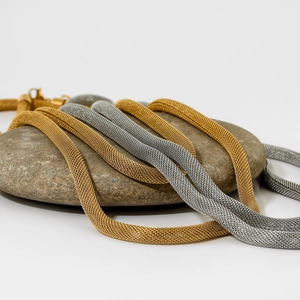 Minimalist Bold Mesh Woven Long Chain Necklace Stainless Steel Layered Style Jewelry For Women