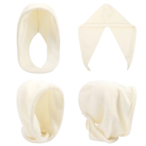 Detailed views of cream white knitted balaclava scarf showing front and back texture