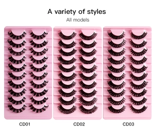 Three sets of Russian D curl false eyelashes styles CD01 CD02 CD03 in 10-pair packs
