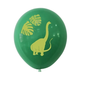 Green dinosaur printed latex balloon with tropical leaves for jungle theme party decor