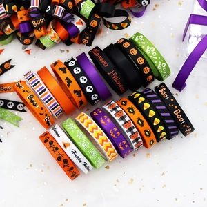 10mm Halloween decorative ribbons with pumpkin bat and spider web patterns for DIY crafts