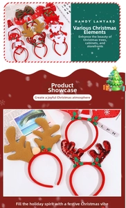 Detail showing various Christmas headbands with reindeer antlers and sequined bows