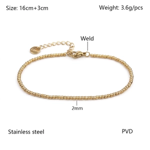 Detailed view of 2mm gold bead chain with 16+3cm length and S.Steel lobster clasp