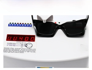 UV400 protection test for modern square sunglasses showing certified radiation blocking
