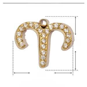 Detail showing dimensions and material specifications for gold Aries zodiac pendant