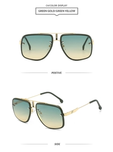 Classic aviator sunglasses with gold metal frame and green yellow gradient lenses
