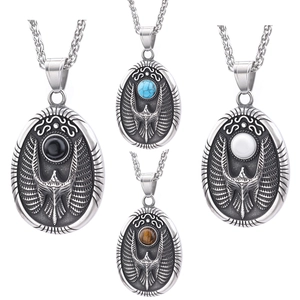 Eagle Pendant Necklace For Men Vintage Engraved 316L Stainless Steel With Inlaid Stone Gothic Punk Retro Style Jewelry