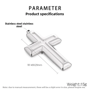 Macro view of 49x29mm stainless steel cross pendant with detailed layered design