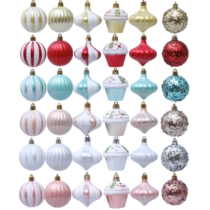 12pcs colorful Christmas ball ornaments set with glitter cupcake and teardrop shapes