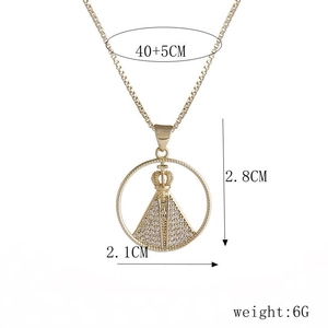 Hip hop gold crown pendant necklace with micro-pave zircons and 45cm link chain length