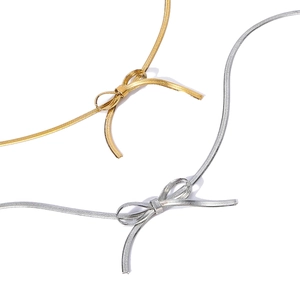 18K gold and silver stainless steel flat snake chain necklaces with bow tie design