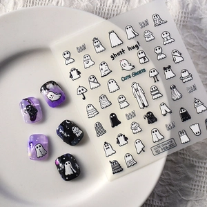 5D embossed Halloween ghost nail art stickers with cute ghost patterns and 3D textures