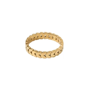 Minimalist 18K gold wheat grain ring with V-shaped geometric links for women