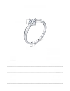 Macro detail of S925 sterling silver ring with 0.35ct princess cut square zircon