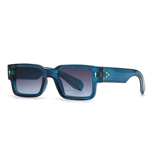 Retro square sunglasses in transparent deep blue frame with grey gradient lenses