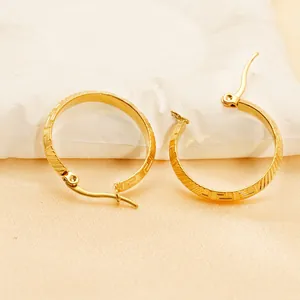 Vintage 18K Gold Plated Stainless Steel Hoop Earrings Greek Key Meander Geometric Pattern Fashion Jewelry For Women