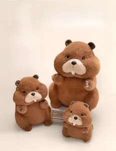 Three sizes of fluffy marmot plush toys with buck teeth and realistic brown fur texture