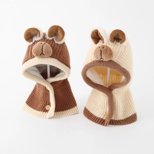 Cappello invernale in maglia per neonati con orecchie da orso e fodera in peluche
