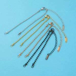 Detail of 2.5mm stainless steel ball chains in silver, gold, rose gold and black finishes