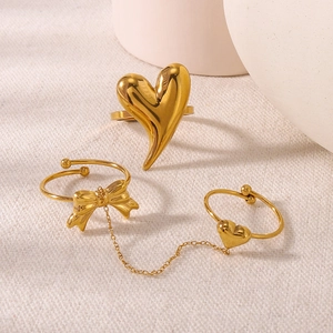 Anelli Sovrapponibili Cuore Fiocco Acciaio Inossidabile Placcato Oro Gioielli Catena Estetica Tendenza Minimalista Per Donna Elegante