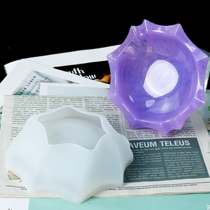Detailed DIY silicone mold with faceted resin bowl and purple crystal finish