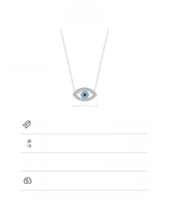 Detail view of S925 sterling silver evil eye necklace with size and weight parameters