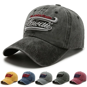 Retro Washed Cotton Baseball Cap Hawaii The Aloha State 3D Embroidery Adjustable Distressed Sun Peaked Hat Unisex