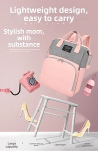 Waterproof Oxford fabric diaper bag showing adjustable straps and large zip pocket