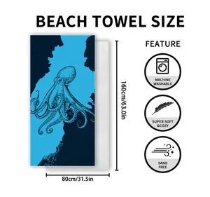 Detailed size map of double-sided fleece beach towel with sand-free and soft features