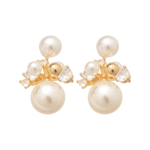 Boucles d'oreilles élégantes en perles et zircons plaquées or 14 carats pour femmes au design chic