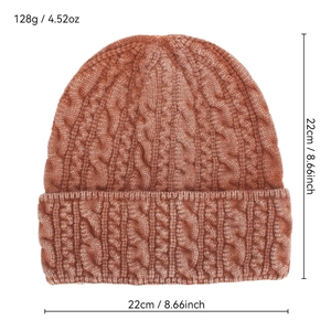Winter cable knit beanie hat in brown with 22cm dimensions for unisex warm wear