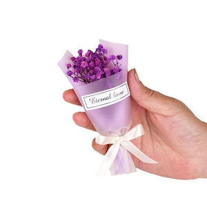 Mini dried purple baby's breath flower bouquet with Eternal Love tag for gift