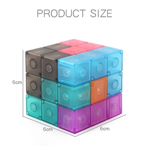 Detailed view of the 6cm magnetic cube structure with translucent colorful blocks