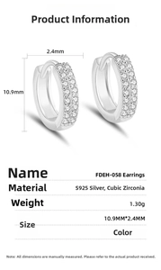 Macro detail of S925 silver earrings with dimensions and cubic zirconia crystals