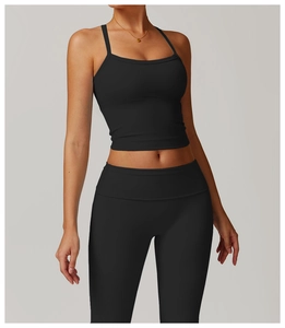 Detailed close-up of seamless stitching and matte texture on black high-waist yoga legging