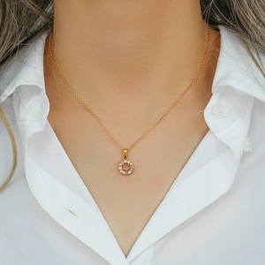 18K gold plated stainless steel necklace featuring a hollow zircon smiley face pendant