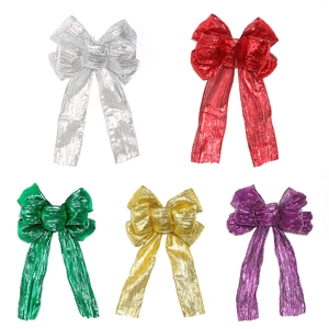 Five metallic glitter Christmas bows in red gold silver green and purple for tree topper